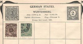 Germany State Wurtemberg Amazing Very Old Used Stamps Hinged/Glued On List - £0.72 GBP