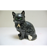 Vintage Ceramic Porcelain Cat Black &amp; White Green Eyes 5.5&quot; Tall - $19.99