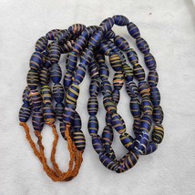 Vintage venerano art fancy  feather beads 18x9.5mm  glass beads 24&quot; neck... - $44.18