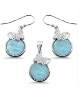 Sterling Silver Round Larimar &amp; Butterfly Earring &amp; Pendant Set - €77,21 EUR