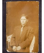 Antique PHOTO CORRESPONDENCE POST CARD Young Man in Suit Sitting on Wick... - €0,83 EUR