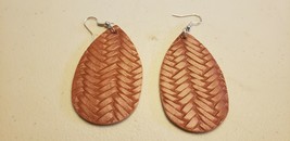 Faux Leather Dangle Earrings (New) Brown Braided #193 - £4.12 GBP
