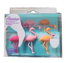 Nod Flamingo Rim Wine Glass Markers Party Silicon Set Of 6  Women Owned - £6.09 GBP
