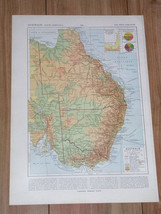 1925 Vintage Physical Map Of Eastern Australia / Mountains - £11.49 GBP