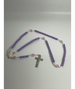 Vintage White Purple Pink Beaded Inri Silver Tone Cross Rosary Estate Fi... - $20.36 CAD