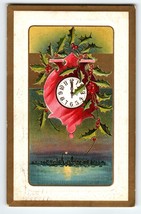 Happy New Year Postcard Ornamental Clock City Skyline Moon Lions Head 1912 - £7.00 GBP