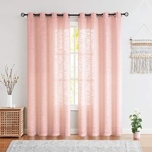 Sheer Pink Curtains For Bedroom 96 Inches Long Extra Long Rich Linen Textured - £33.57 GBP