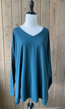 Eileen Fisher L Top Shirt V-Neck Long Sleeve Tunic Stretch Green Large W... - $39.95