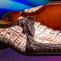 Caribe Rustic Caiman Crocodile Dress Derby's Shoes White / Brown image 8
