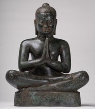 Antique Khmer Style Bronze Meditation Jayavarman VII Statue - 40cm/16&quot; - $1,347.58