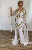 Maxi Royal Moroccan Bridesmaid Casual White Dress Long Kaftan Dubai Abay... - $185.30