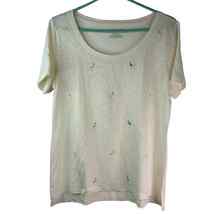 Talbots Womens Scoop Neck Shirt Size M Tee Vanilla Flamingo Short Cap Sleeve - £13.56 GBP