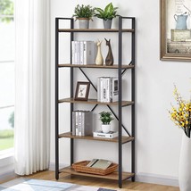 Fatorri 5 Tier Industrial Bookshelf, Rustic Etagere Bookcase For Display, - $181.98