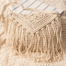 Simple Tassel Crossbody Retro Shoulder Cotton Woven Straw Beach Bag - £21.46 GBP
