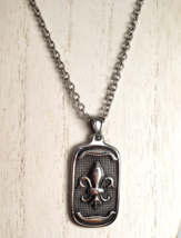 Stainless Steel 316  Cross Dog Tag Pendant Gothic Fleur De Lis with 24&quot; Necklace - £59.89 GBP