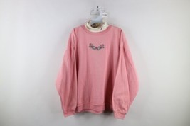 Vintage 90s Country Primitive Womens XL Distressed Flower Turtleneck Sweatshirt - £35.26 GBP