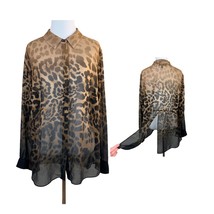 Lane Bryant Blouse Top 14 16 Brown Sheer Animal Print Split Back Button Up Shirt - £18.48 GBP