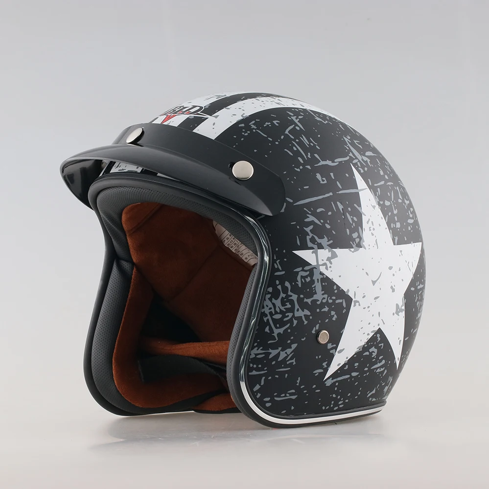 New BLD 3/4 Open Face Motorcycle Helmet Vintage Retro Scooter Riding Caque Clic  - £240.91 GBP