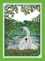 11CT Stamped Cross Stitch Kit, Printed Cross Stitch Sets, White Swan In ... - $11.99