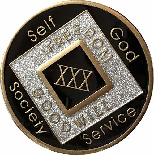 Official NA Black & Silver Color Tri-Plate Medallion Year 1-50 Narcotics Anonymo