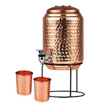 Hammered Pure Copper Health Benefits Water Dispenser Matka-5000ml US - £57.27 GBP