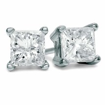 0.57ct.t.w Princess-Cut Brilliant Diamond Solitaire Stud Earrings in 14K White G - £46.90 GBP