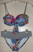 New! Womens Apt. 9 Floral &amp; Stripe Bikini Swimsuit Size 8 - £18.64 GBP