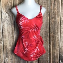 Maxine One-Piece Vintage Classy Swimsuit ~ Sz 12 ~ Red ~ Leaves - £32.54 GBP