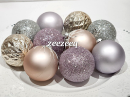 Christmas Lavender Purple Silver 2.5&quot; Glitter Shatterproof Ornaments 10pc - £12.50 GBP