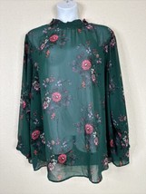 Torrid Womens Plus Size 6 (6X) Sheer Green Smocked Neck Blouse Long Sleeve - £16.87 GBP