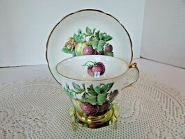 VTG REGENCY BONE CHINA TEACUP &amp; SAUCER STRAWBERRIES FRUIT MADE IN ENGLAND - $274.87 MXN