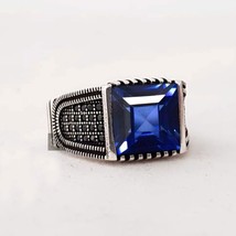 Mens Blue Sapphire Ring, 925 Silver Men Ring Christmas Gift For Husband, Brother - £52.15 GBP