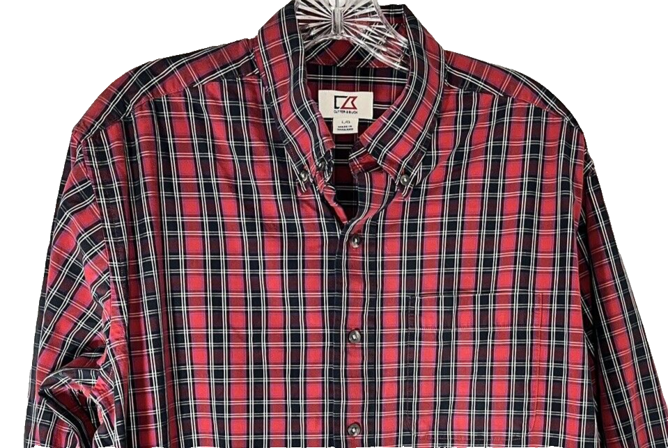 Cutter & Buck Men’s Large L Red Black White Plaid Button Down Shirt Long Sleeves Item image 2