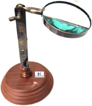 Antique Brass Adjustable Stand 4 Magnifying Glass Vintage Nautical Table D - £38.77 GBP