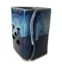 Art Bay Pottery Cut-out Tealight Candle Holder Luminary Blue Salt Glazed - $34.99
