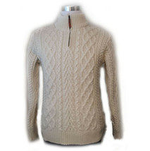 Inis Crafts Men Size S Wool Beige Sweater  Fisherman Style Ireland Made  - £97.25 GBP