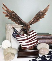 Flying Bald Eagle With American Flag Bronze Electroplated Figurine With Base - £71.13 GBP