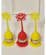 3 Tea Infuser Handle with Steel Ball Silicone Lid Strainer Red Yellow - £11.90 GBP