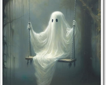 Vintage Cute Ghost Canvas Wall Art, Funny Ghost on a Swing in the Forest... - $35.34