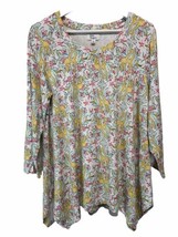 Kim Rogers Knit Tunic Top Blouse Giraffe Print Asymmetric Hem 3/4 Sleeve M - £18.64 GBP