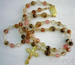 Catholic Rosary Rosenkranz Chapelet Cherry Quartz &amp; Vermeil Gold - £90.22 GBP