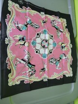 Vintage Bandana Made in USA Pink Carousel Horses 50/50 Handkerchief Vtg - £76.73 GBP