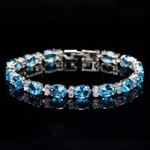 Fashion Summer Style Light Blue Crystal Tennis Bangles for Women Silver Color Bi - £16.63 GBP