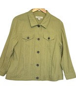 Appleseeds Jacket Size Petite Large Button Up Green Apple Gauze Lightwei... - $23.81 CAD