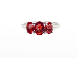 Garnet Engagement Ring 3 Stone Garnet Solitaire Ring Trellis Style Ring Silver - £26.81 GBP