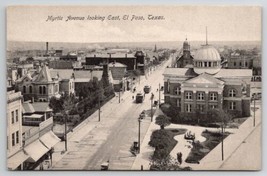 El Paso TX Myrtle Avenue Looking East With Trolley Wagons Texas Postcard E48 - £7.44 GBP