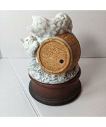 2 White Maine Coon Cats Playing On A Barrel Wind Up Music Box - $9.90