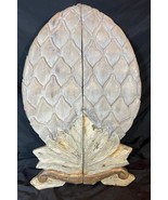 Large Carved Wood Shabby Paint Wooden Artichoke Chic Standing Plaque Car... - $191.75
