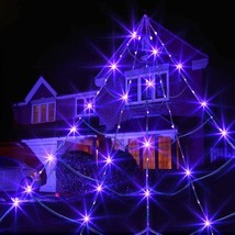 Halloween Decorations Outdoor Giant Spider Web With 135 Led Purple Lights, Outsi - £36.37 GBP