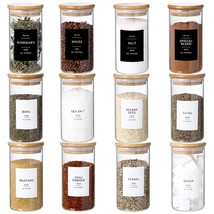 12 Pcs Glass Spice Jars With 296 Spice Labels Preprinted Of White And Black Colo - $49.99